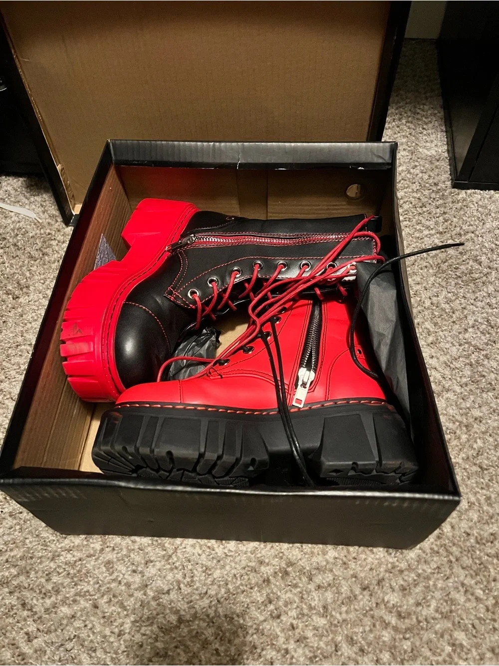 Killstar Red and Black Lace-Up Platform Boots